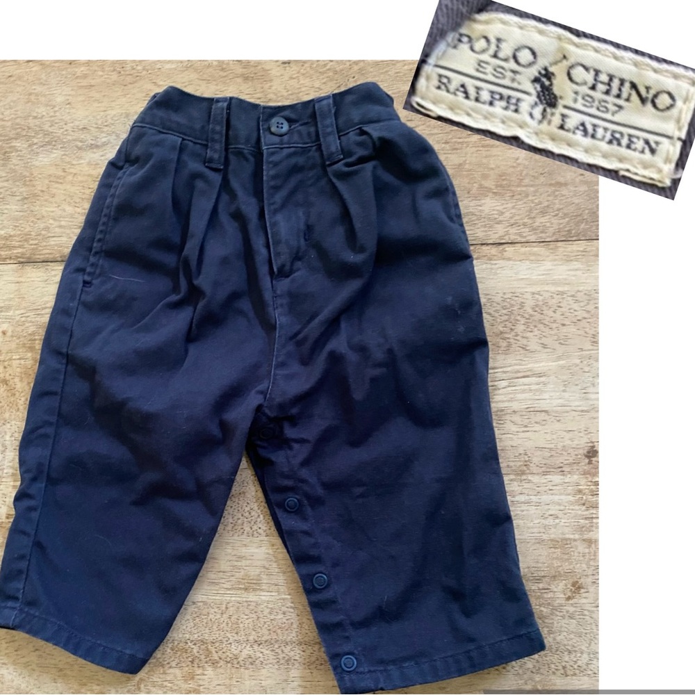 Vintage Polo Ralph Lauren Infant Sz M 6-12 Mo Navy Chino Pants‎